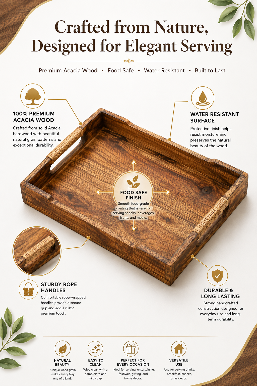 Wooden Serving Tray|| Acacia Wood|| Premium Product