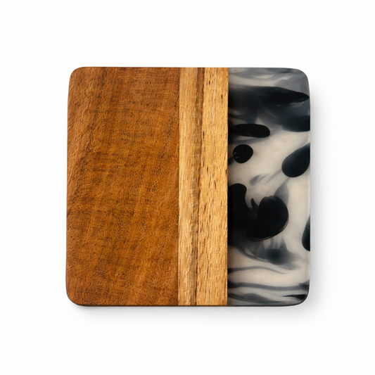 Premium Acacia Wood & Black Resin Coaster Set | Set of 4