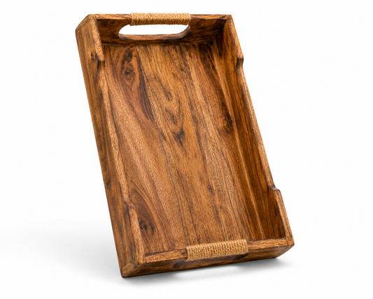 Premium Acacia Wooden Serving Tray | Breakfast, Tea, Coffee & Snack Tray