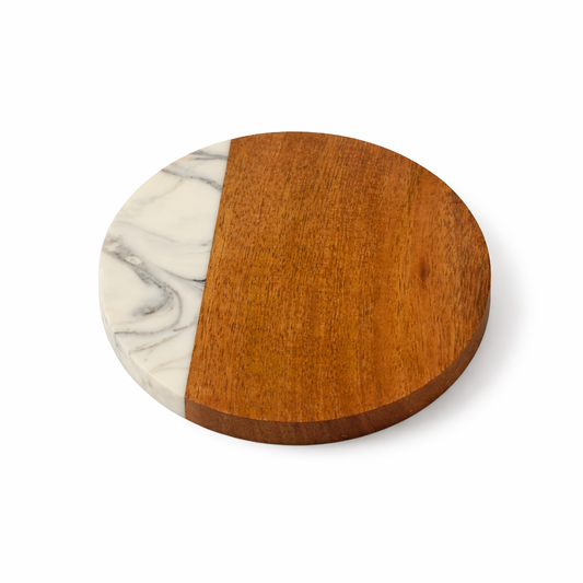 Premium Acacia Wood & White Resin Coaster Set | Set of 4