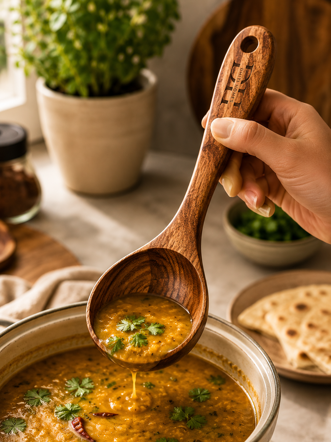 Premium Acacia Wood Deep Serving Spoon | Handcrafted Wooden Spoon for Cooking, Serving & Stirring