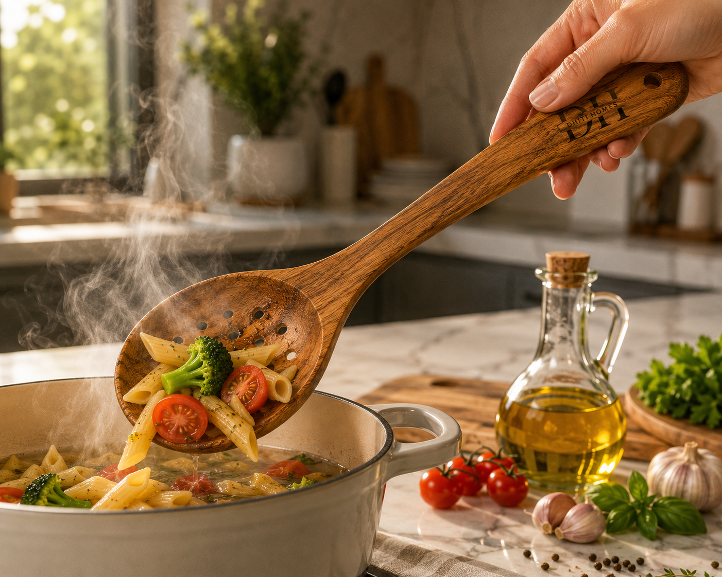 Premium Acacia Wood Slotted Serving Spoon | Handcrafted Wooden Spoon for Cooking, Straining & Serving