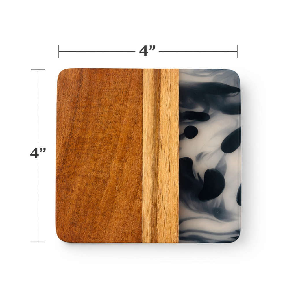 DHITI HOMES Premium Acacia Wood & Black Resin Coaster Set | Set of 4