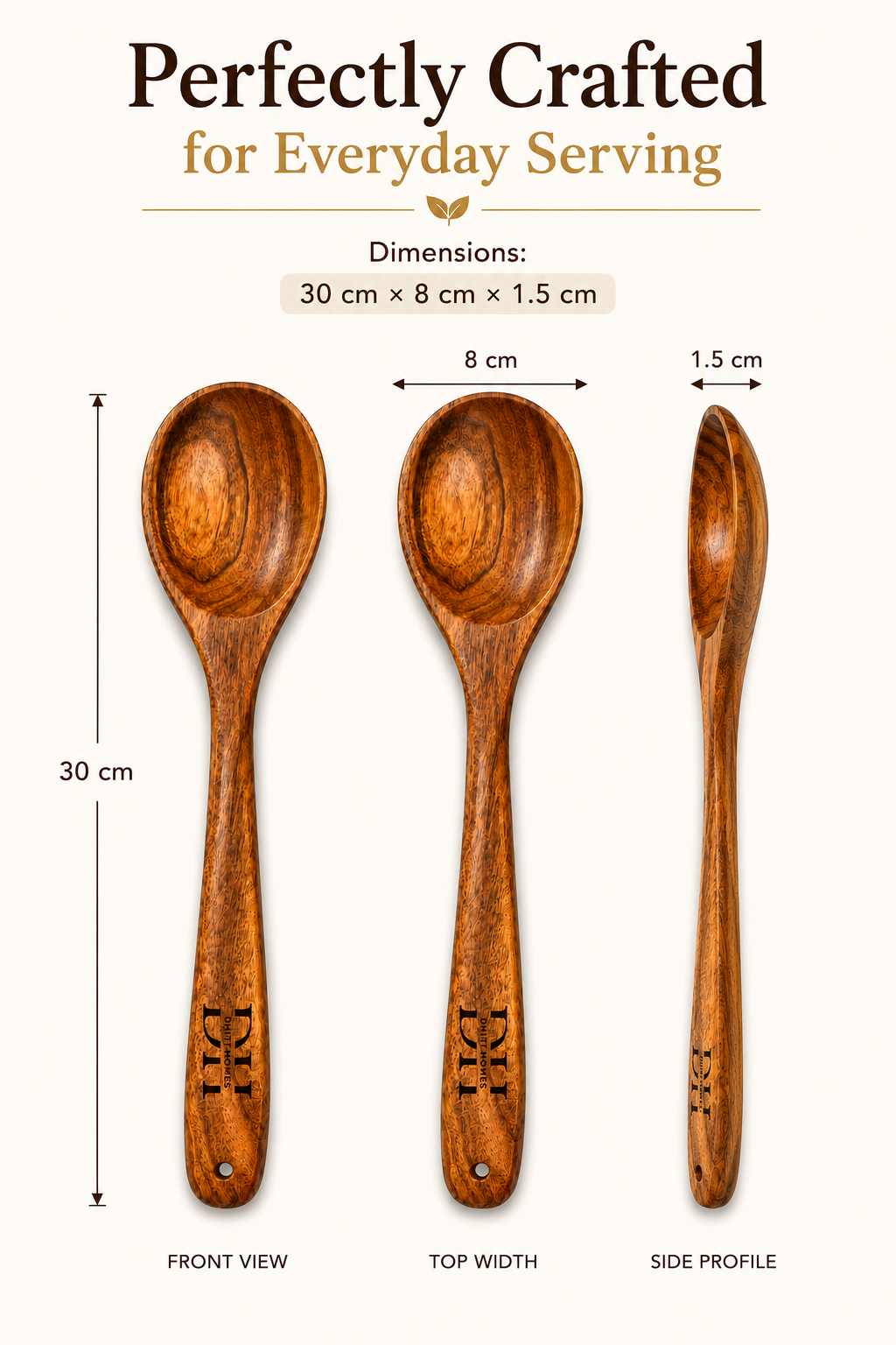 Premium Acacia Wood Serving Spoon | Handcrafted Wooden Spoon for Cooking, Serving & Mixing