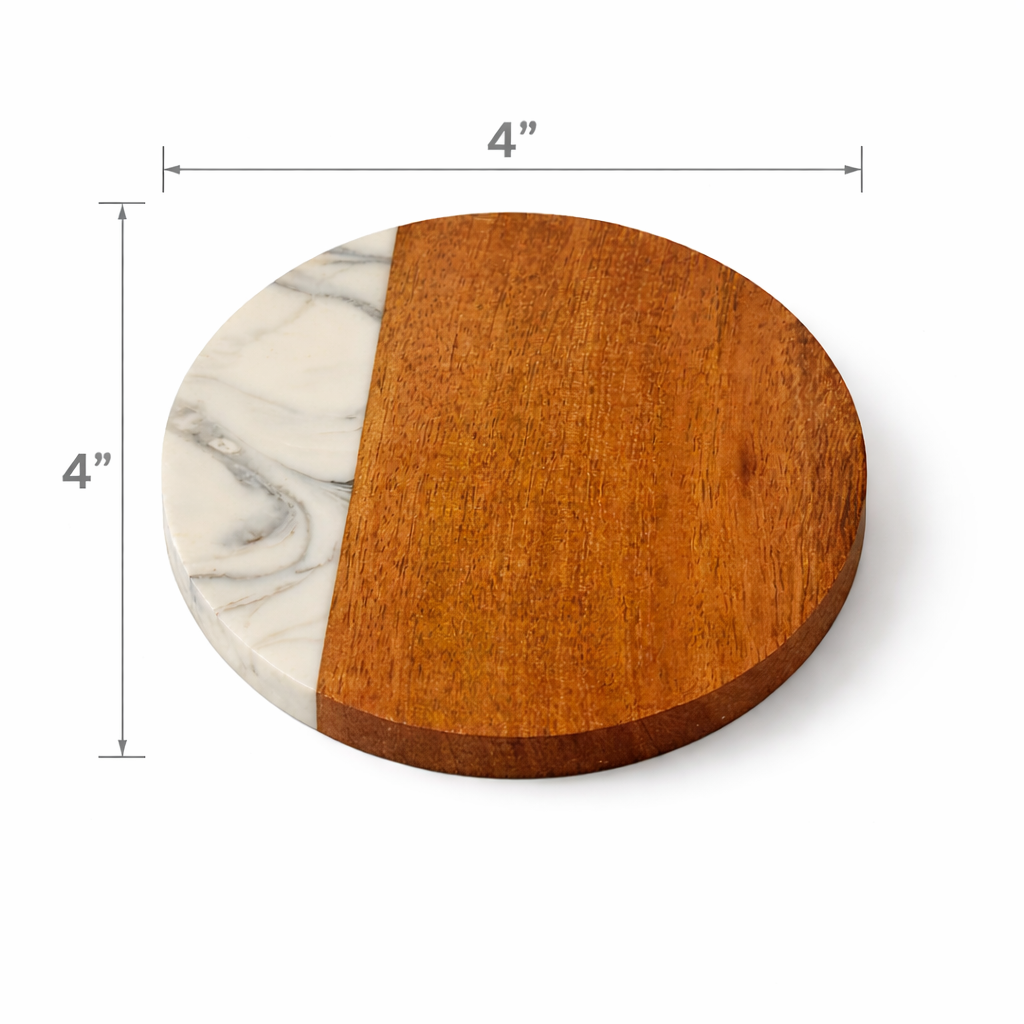 DHITI HOMES Premium Acacia Wood & White Resin Coaster Set | Set of 4
