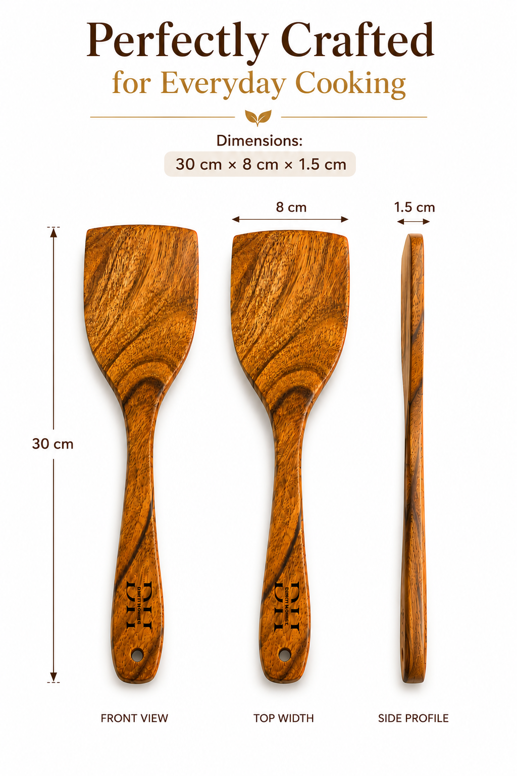 Premium Acacia Wood Flat Turner | Handcrafted Wooden Spatula for Cooking, Flipping & Serving