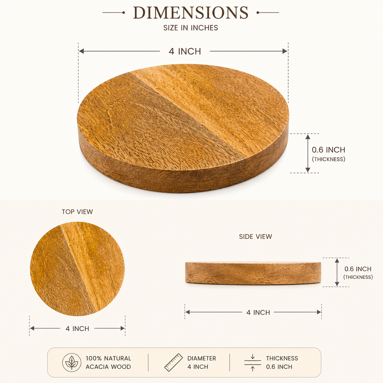DHITI HOMES Premium Acacia Wood Coasters | Set of 4