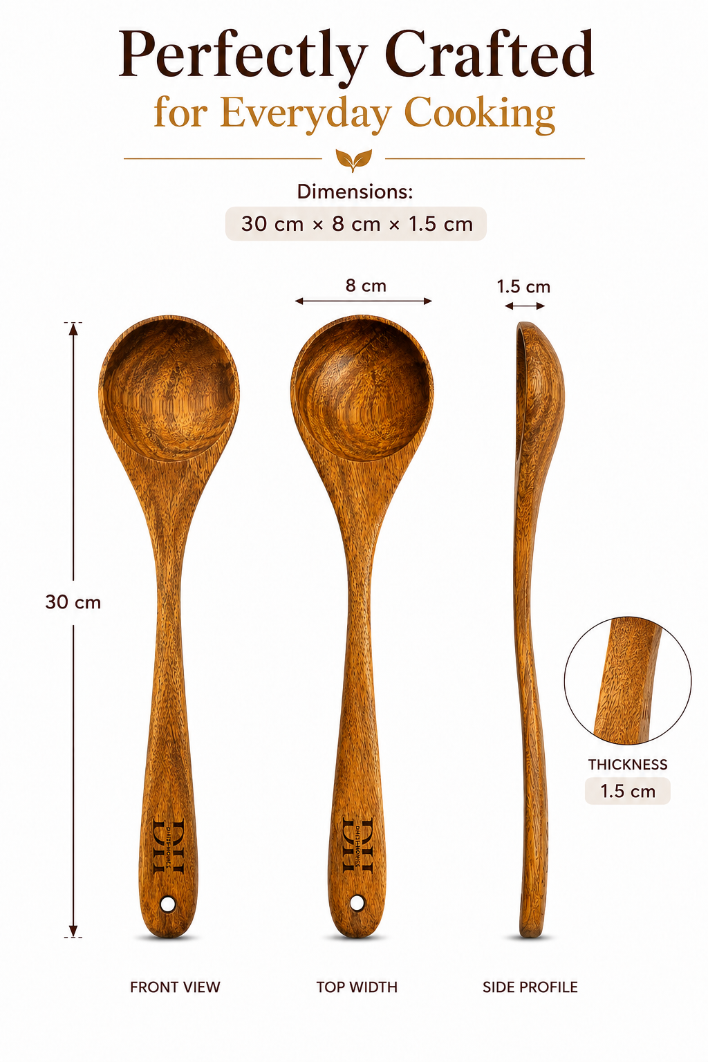 Premium Acacia Wood Deep Serving Spoon | Handcrafted Wooden Spoon for Cooking, Serving & Stirring