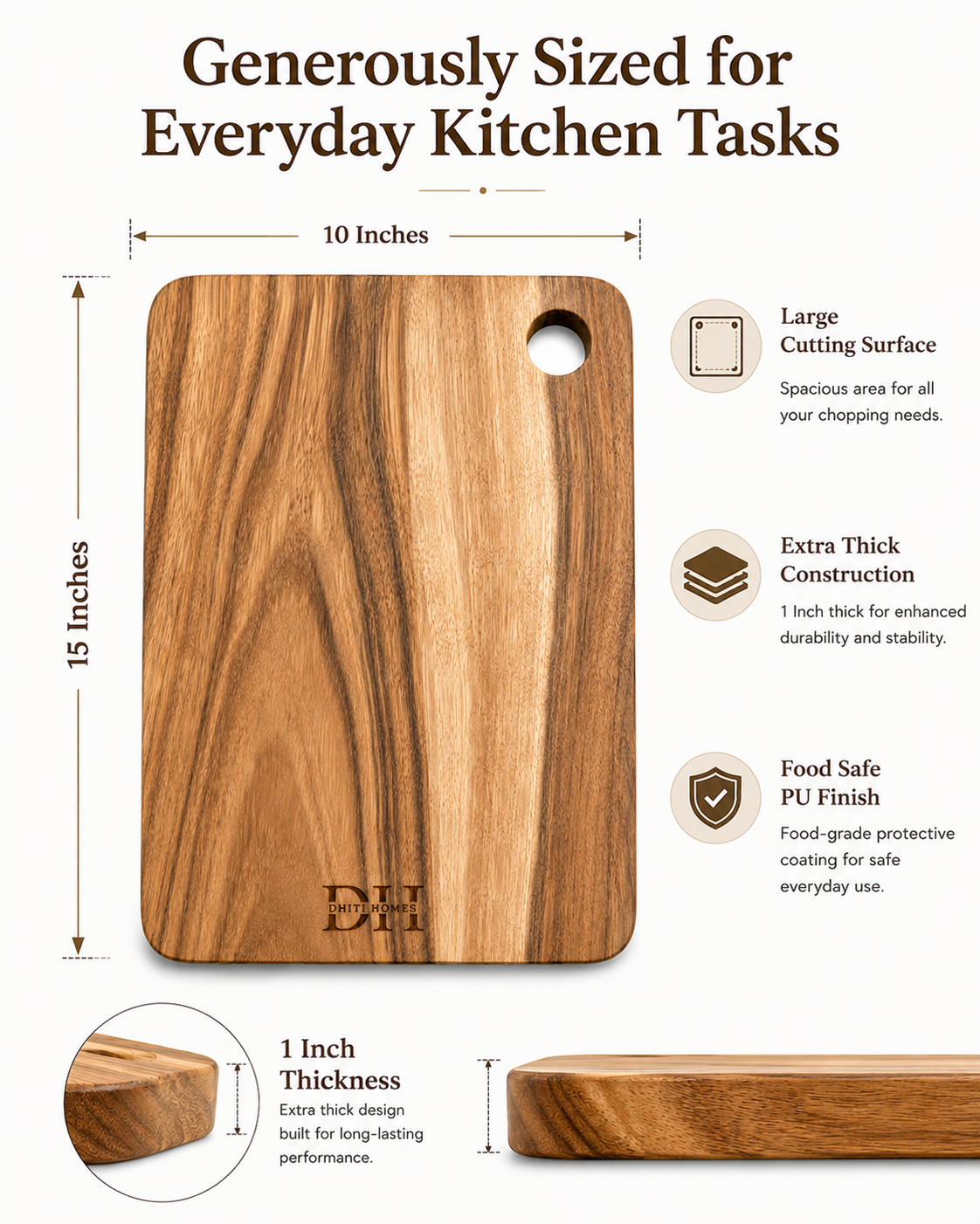 Classic Edge Acacia Chopping Board | 15x10x1 Inches