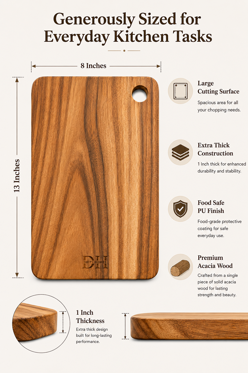 Classic Edge Acacia Chopping Board | 15x10x1 Inches