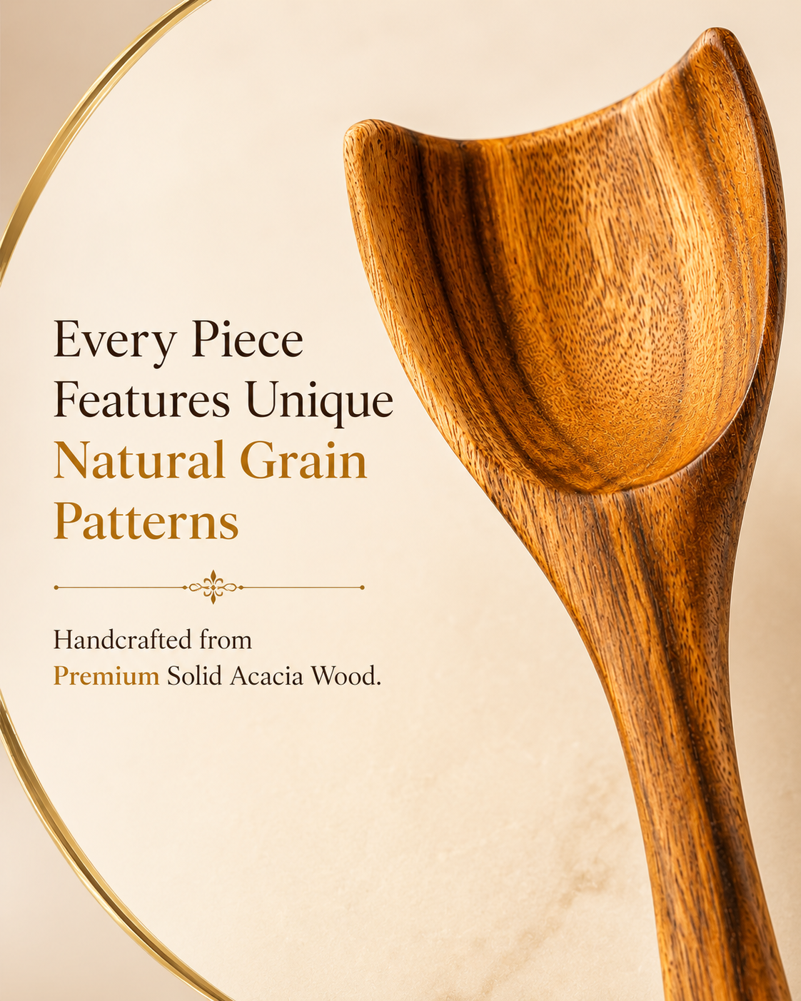 Premium Acacia Wood Scoop Spoon | Handcrafted Wooden Spoon for Cooking & Serving