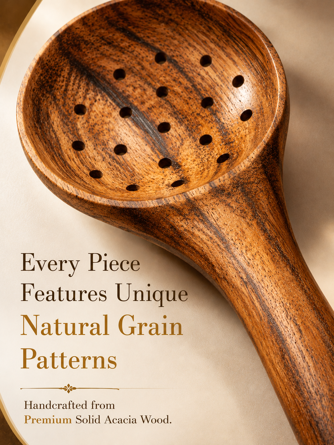 Premium Acacia Wood Slotted Serving Spoon | Handcrafted Wooden Spoon for Cooking, Straining & Serving