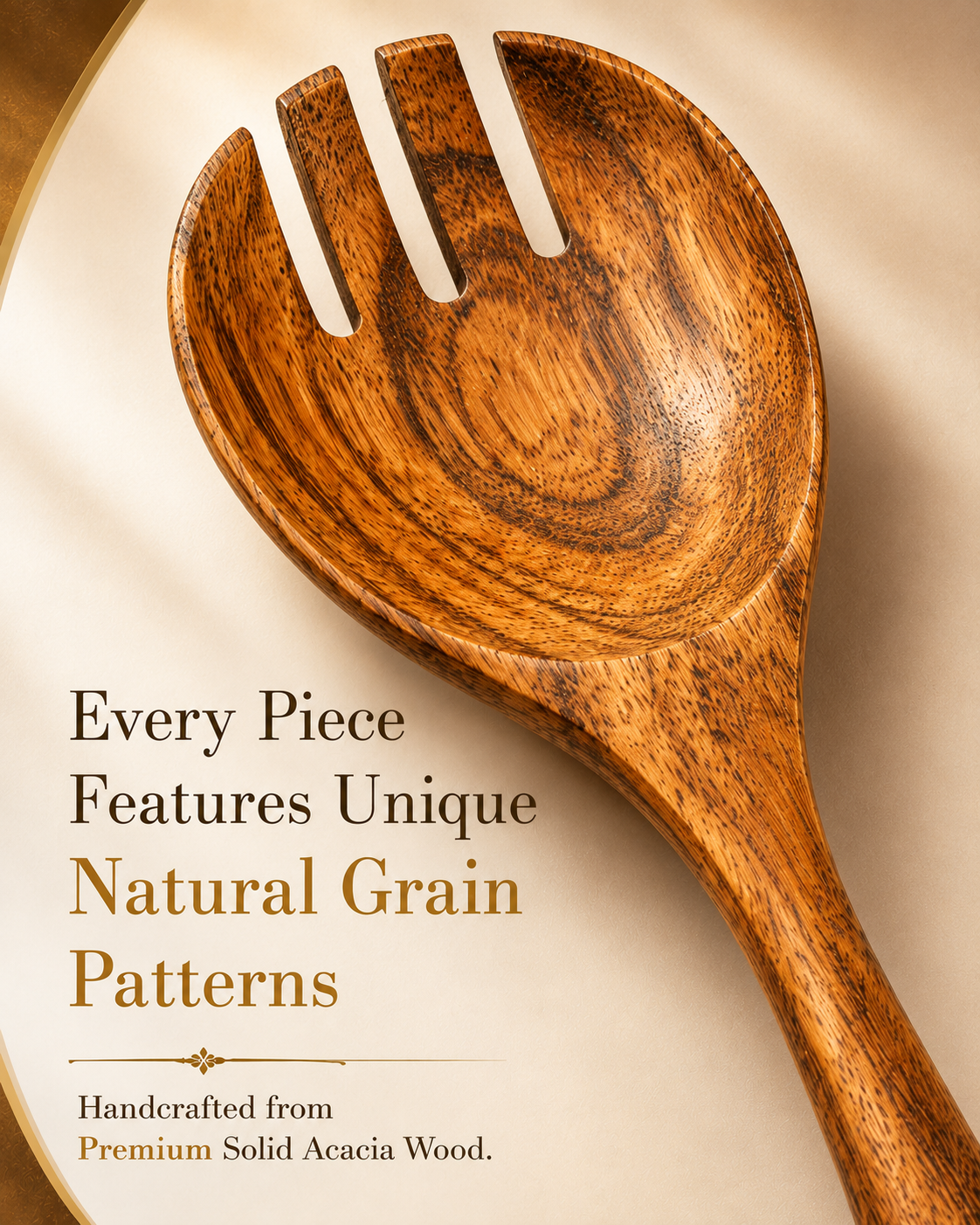 Premium Acacia Wood Slotted Salad Server Spoon | Handcrafted Wooden Spoon for Cooking, Draining & Serving