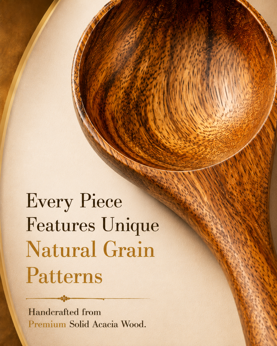 Premium Acacia Wood Deep Serving Spoon | Handcrafted Wooden Spoon for Cooking, Serving & Stirring