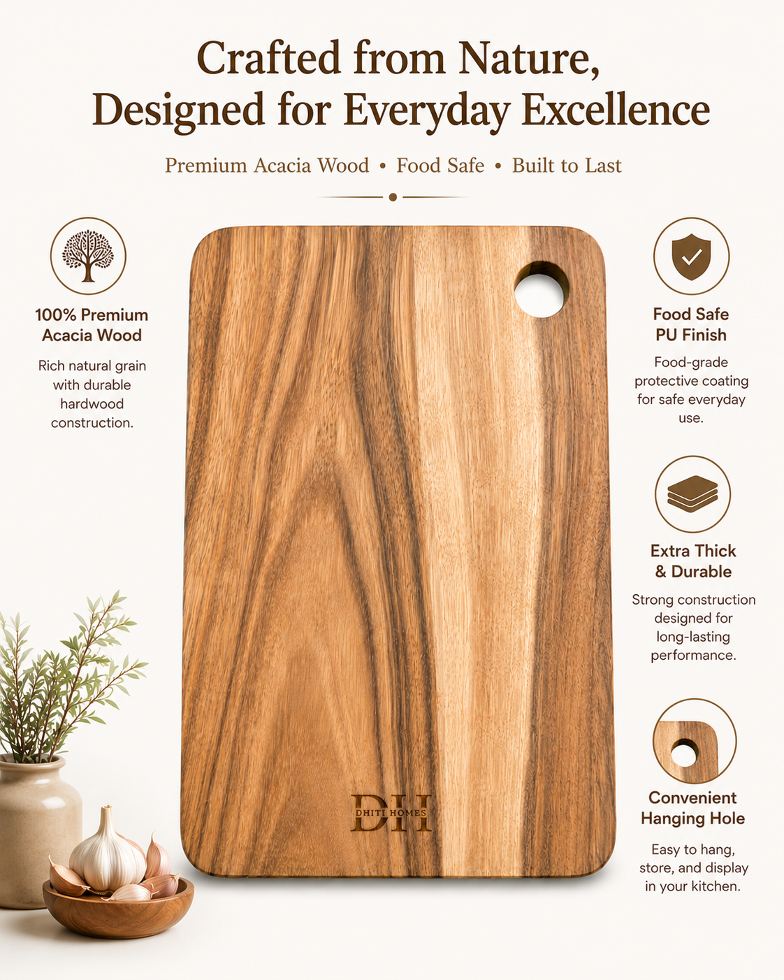Classic Edge Acacia Chopping Board | 13x10x1 Inches