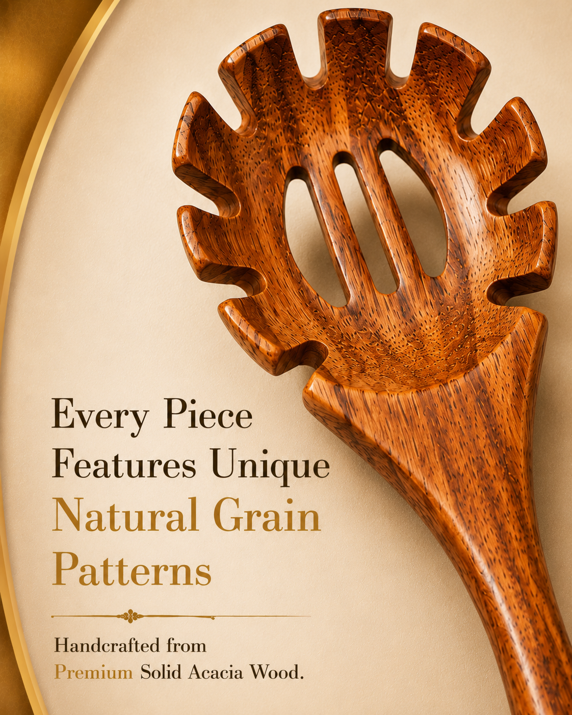 Premium Acacia Wood Spaghetti Serving Spoon | Handcrafted Wooden Spoon for Cooking & Serving