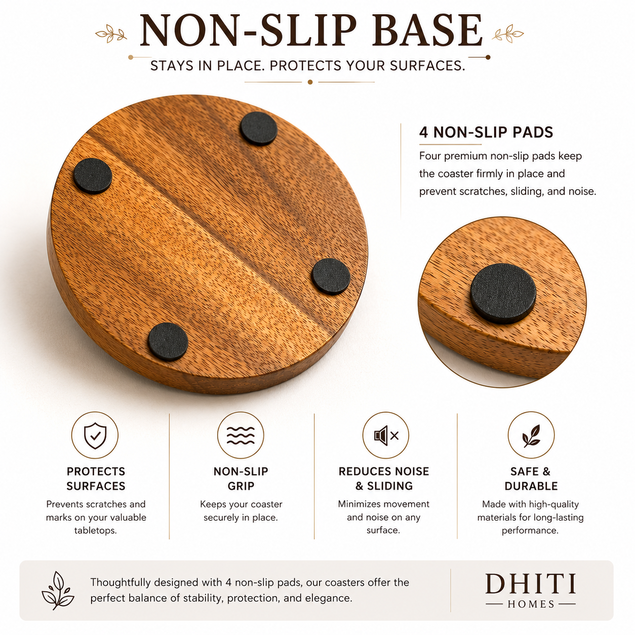 DHITI HOMES Premium Acacia Wood Coasters | Set of 4