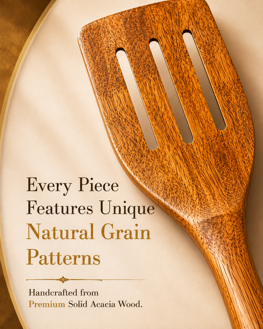 Premium Acacia Wood Slotted Turner | Handcrafted Wooden Spatula for Cooking, Flipping & Serving