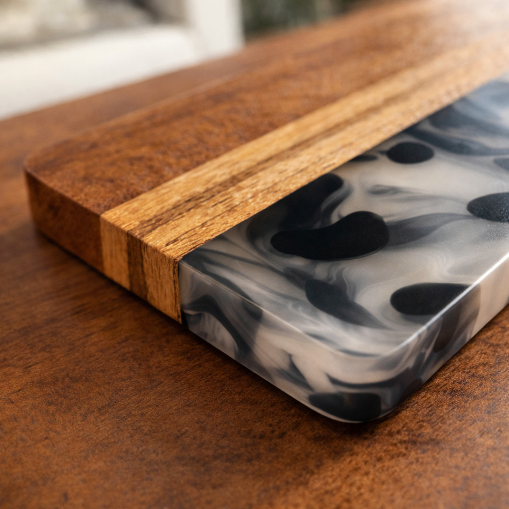 DHITI HOMES Premium Acacia Wood & Black Resin Coaster Set | Set of 4