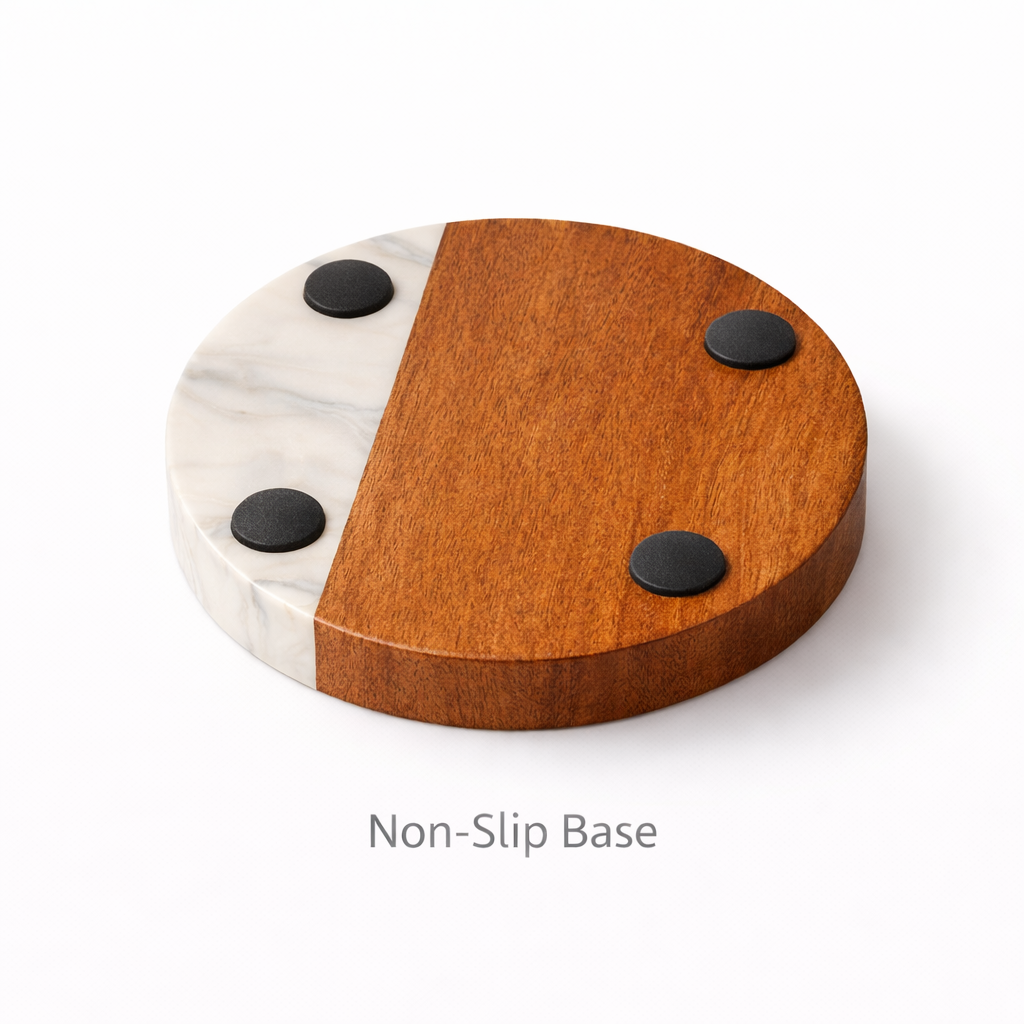 DHITI HOMES Premium Acacia Wood & White Resin Coaster Set | Set of 4