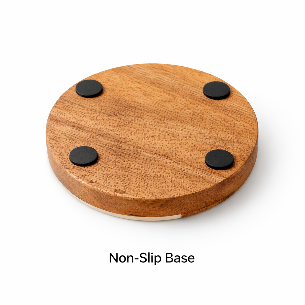 DHITI HOMES Premium Mosaic Acacia Wood & White Resin Coaster Set | Set of 4