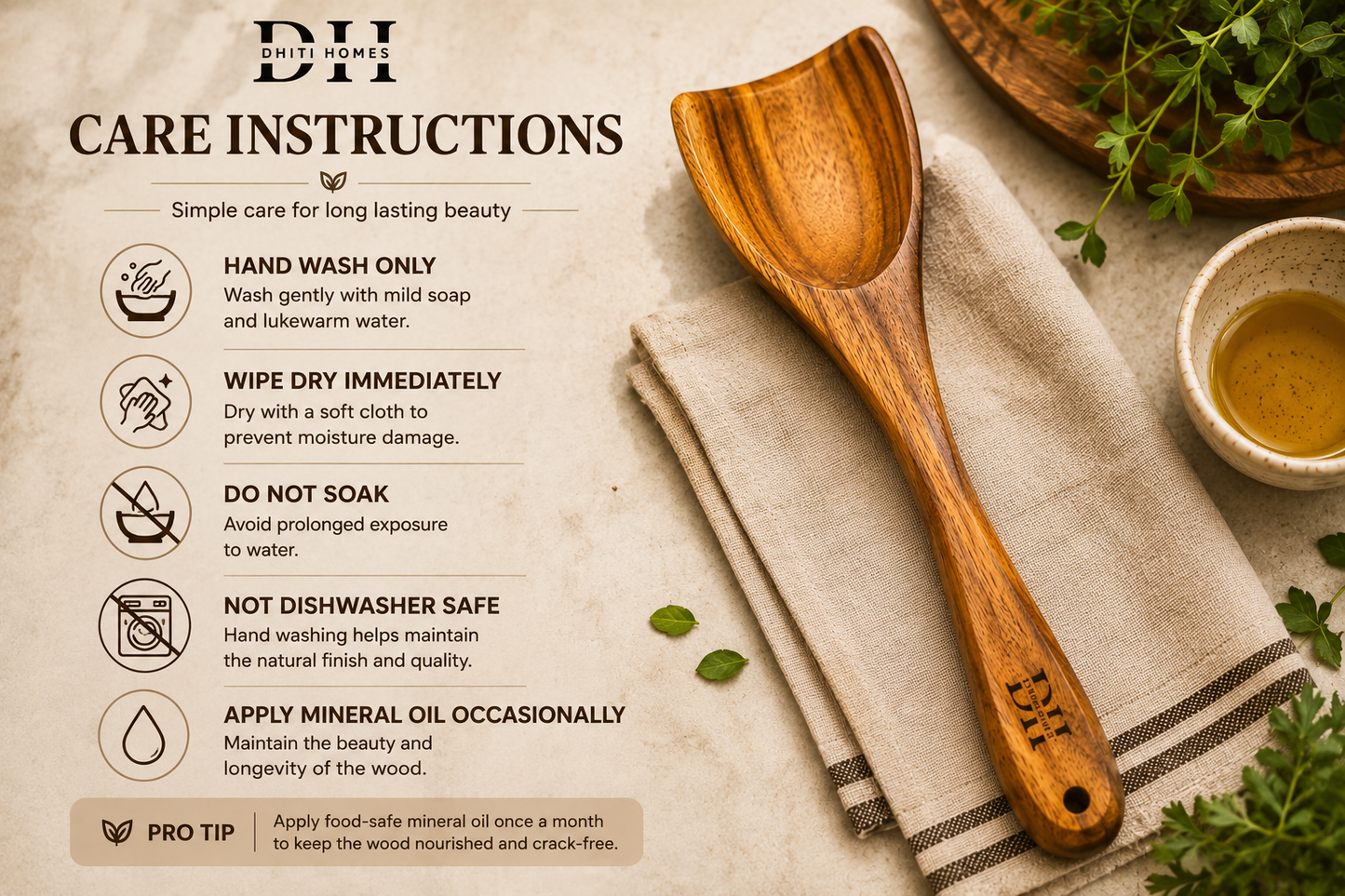 Premium Acacia Wood Scoop Spoon | Handcrafted Wooden Spoon for Cooking & Serving