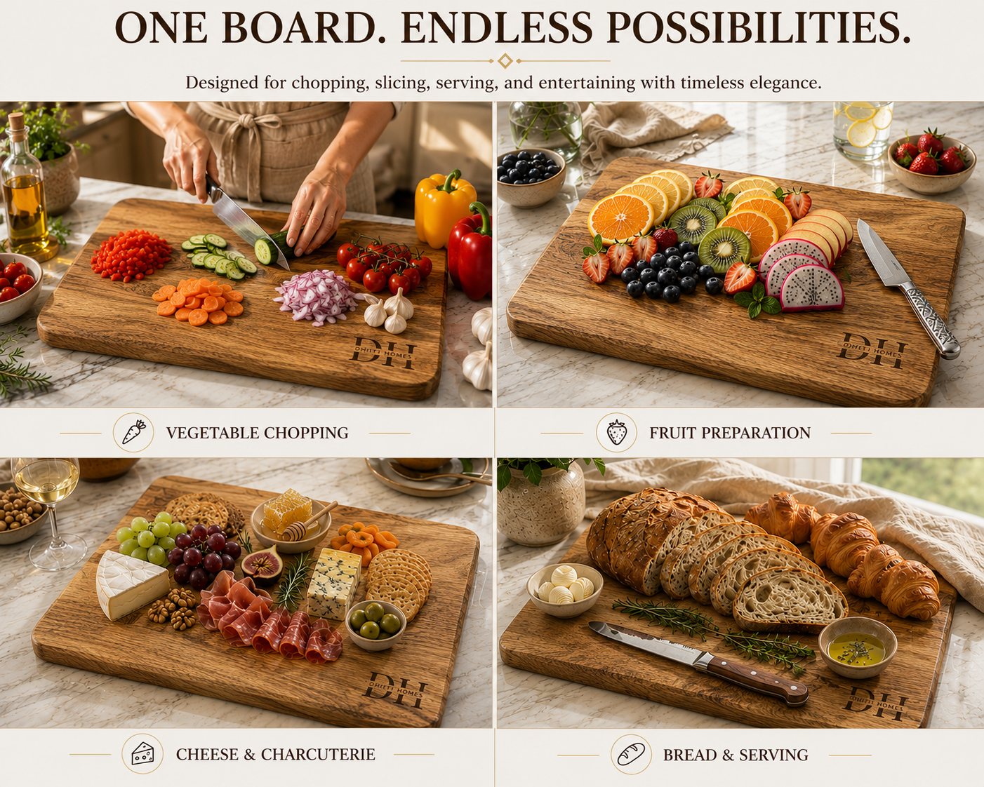 Premium Acacia Wood Reversible Chopping Board 15 x 10 x 1 Inch | Dual-Sided Wooden Cutting Board | Food-Safe PU Finish | Naturally Antibacterial | Multipurpose for Vegetables, Fruits, Meat, Bread & Cheese