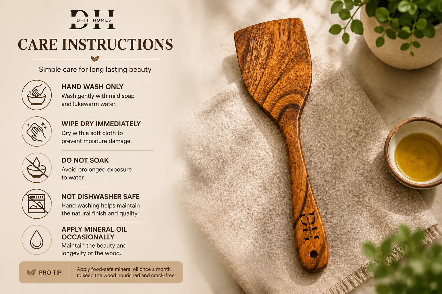 Premium Acacia Wood Flat Turner | Handcrafted Wooden Spatula for Cooking, Flipping & Serving