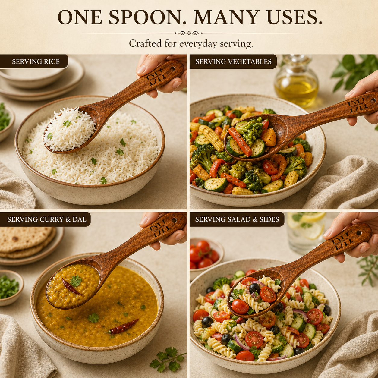 Premium Acacia Wood Serving Spoon | Handcrafted Wooden Spoon for Cooking, Serving & Mixing