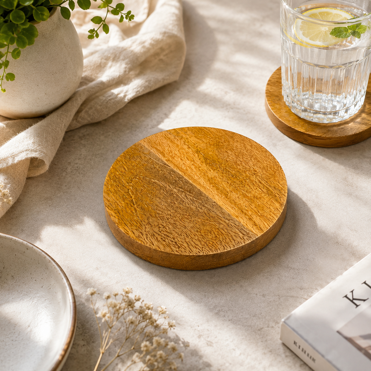 DHITI HOMES Premium Acacia Wood Coasters | Set of 4