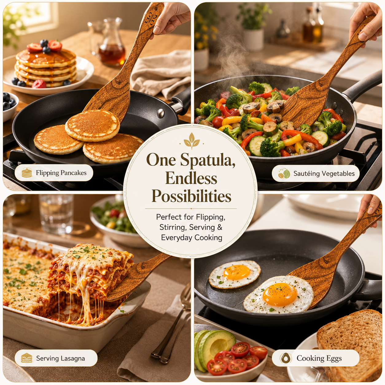 Premium Acacia Wood Flat Turner | Handcrafted Wooden Spatula for Cooking, Flipping & Serving
