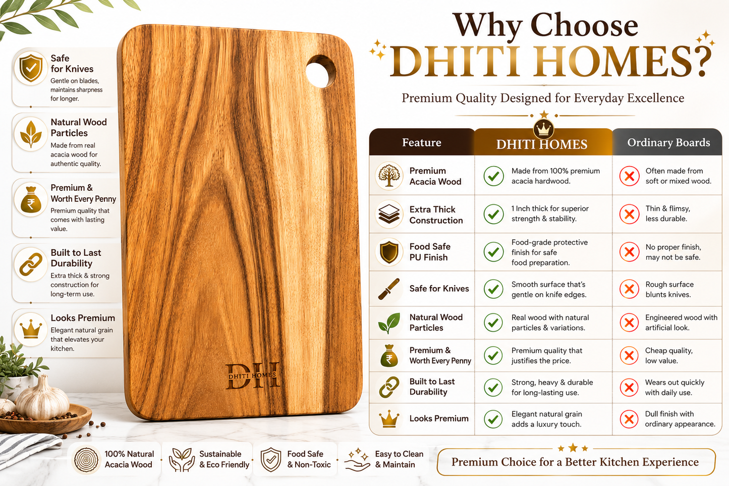 Classic Edge Acacia Chopping Board | 13x10x1 Inches