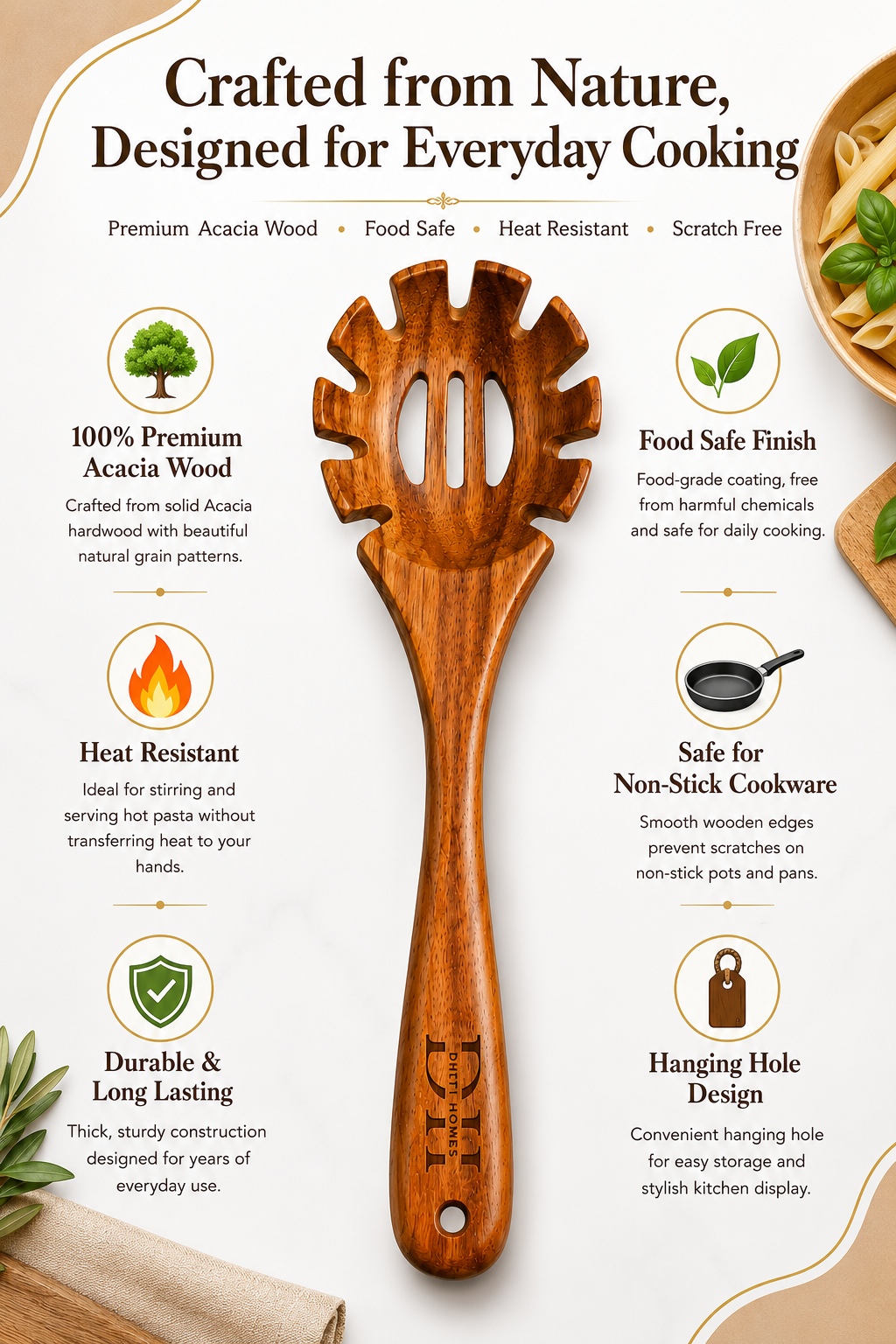 Premium Acacia Wood- Pasta Perfection