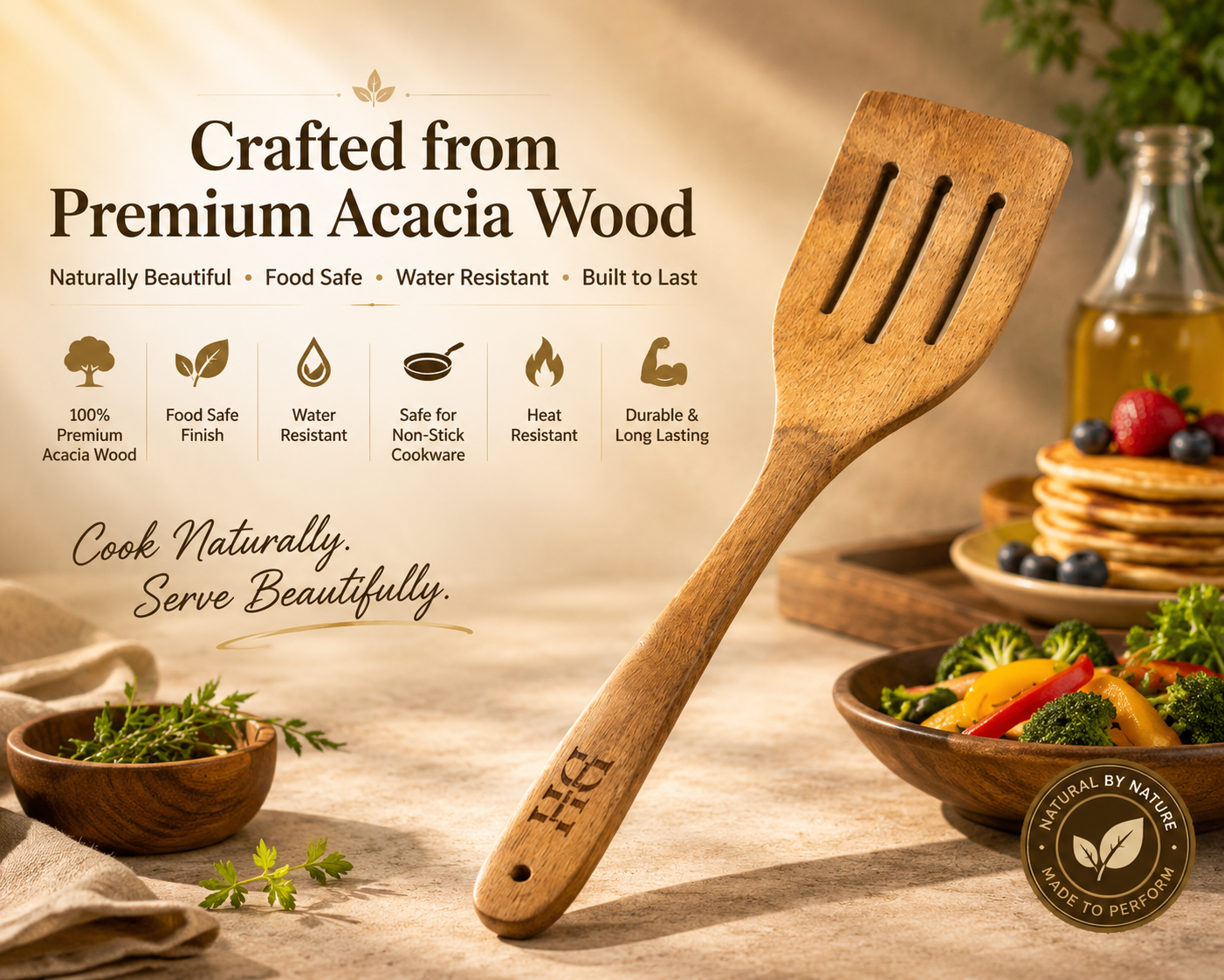 Flip Slotted Turner Spatula || Cutlery|| Acacia Wood|| Premium Product