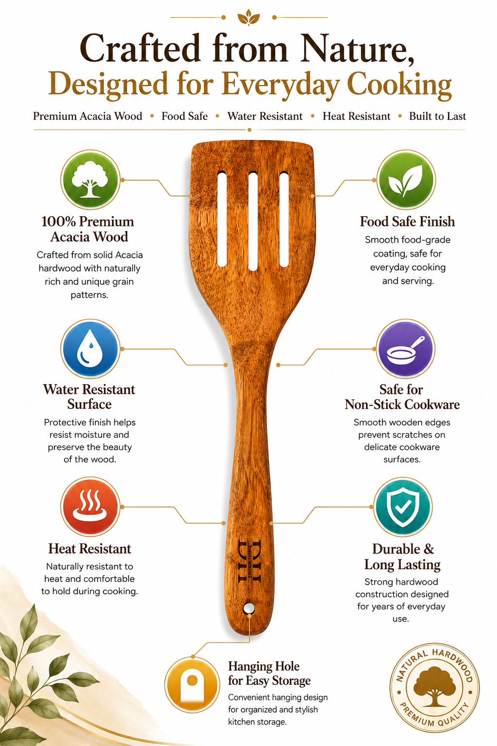 Flip Slotted Turner Spatula || Cutlery|| Acacia Wood|| Premium Product