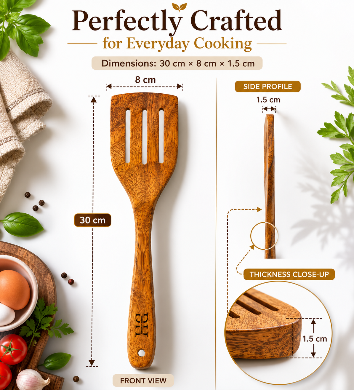 Flip Slotted Turner Spatula || Cutlery|| Acacia Wood|| Premium Product