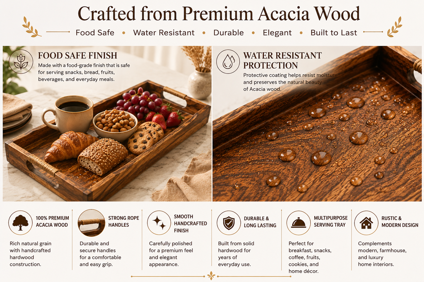 Wooden Serving Tray|| Acacia Wood|| Premium Product