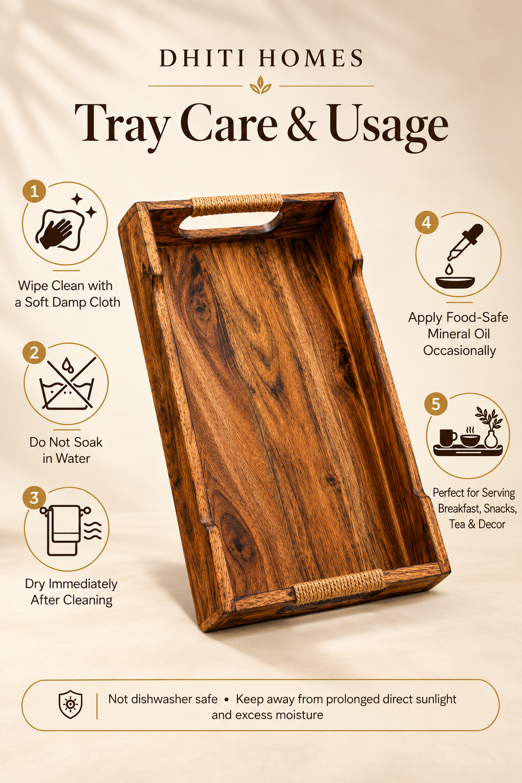Premium Acacia Wooden Serving Tray | Breakfast, Tea, Coffee & Snack Tray