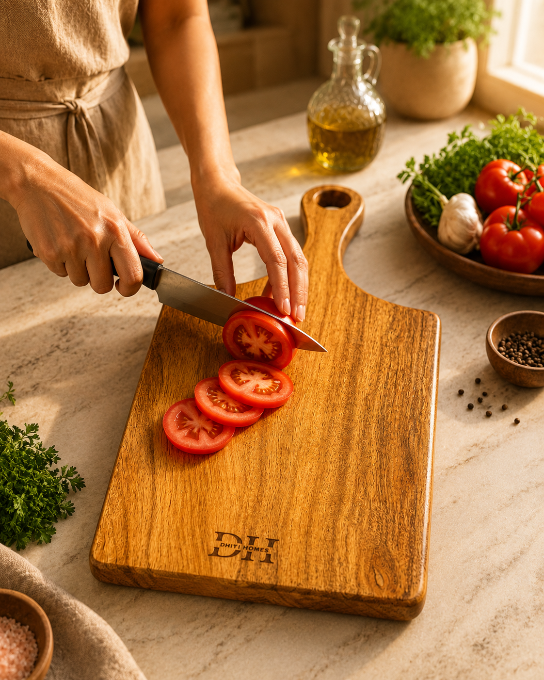 Premium Single-Piece Acacia Wood Paddle Chopping Board | 18 x 8 x 1 Inch | Wooden Cutting & Serving Board with Ergonomic Handle | Food-Safe PU Finish | Multipurpose Kitchen Board for Bread, Cheese, Fruits & Vegetables