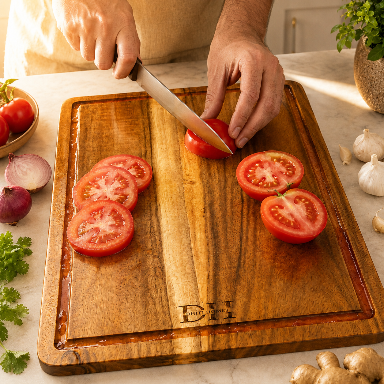 Premium Acacia Wood Cutting & Chopping Board | Large 15 x 10 x 1 Inch | Deep Juice Groove | Food-Safe PU Finish | Heavy-Duty Wooden Kitchen Board for Vegetables, Fruits, Meat & Serving