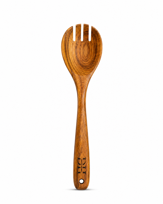 Premium Acacia Wood Slotted Salad Server Spoon | Handcrafted Wooden Spoon for Cooking, Draining & Serving