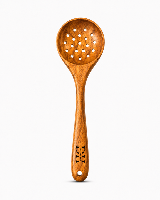Premium Acacia Wood Slotted Serving Spoon | Handcrafted Wooden Spoon for Cooking, Straining & Serving